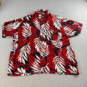 Puritan Mens 2XL Red Black White Tropical Leaf Rayon Button Down Shirt